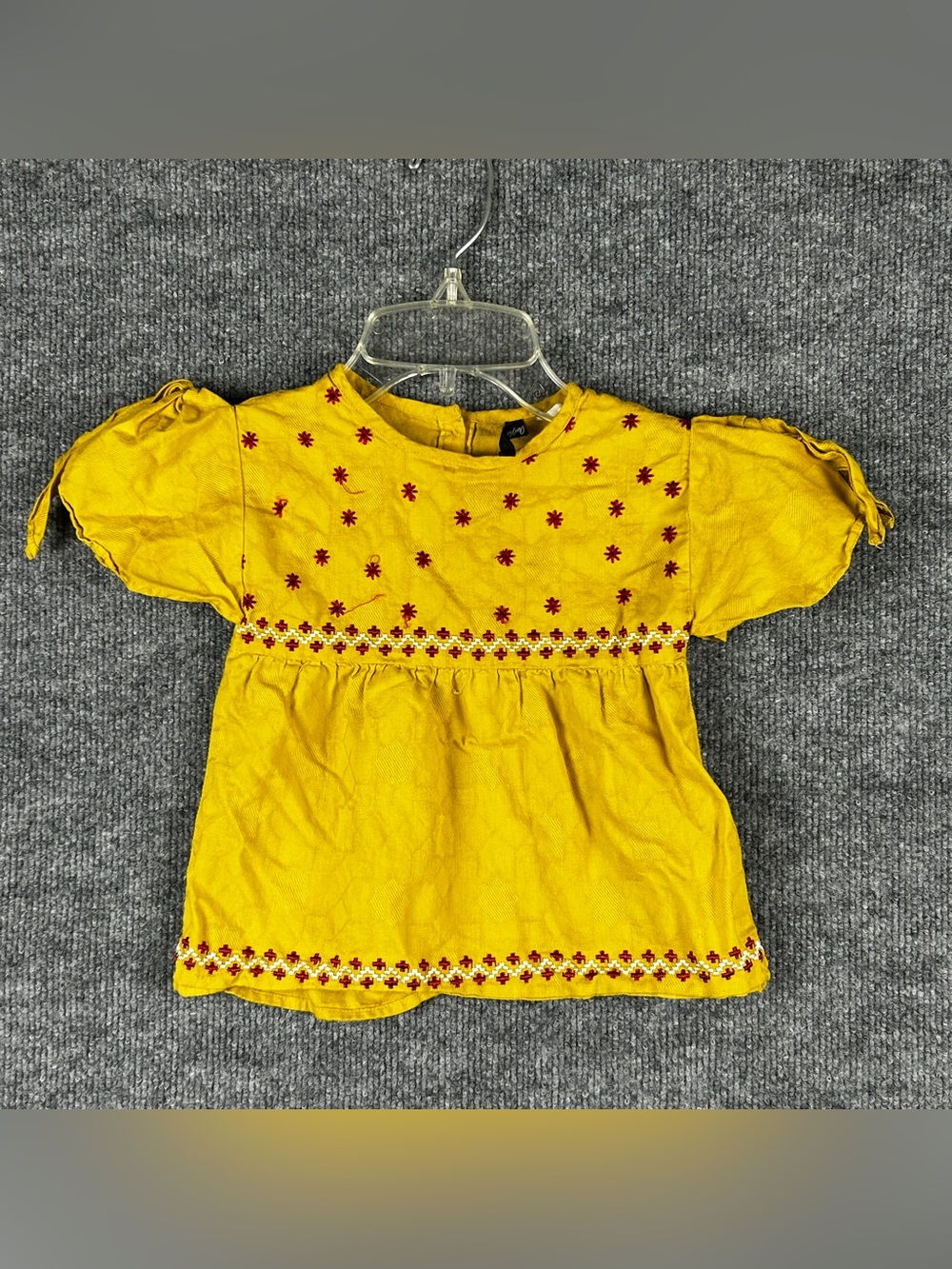 Outfitters Baby Girls Mustard Yellow Embroidered Cotton Peasant Top Size 9-12M